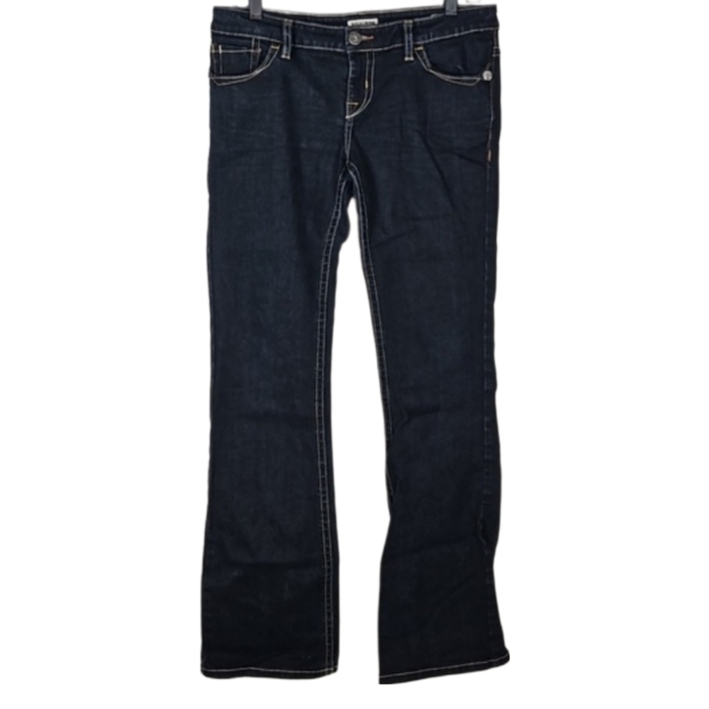 Y2K Mek Designer Bootcut Jeans Dark Wash Denim Size 29 Waist 34 Long Jeans